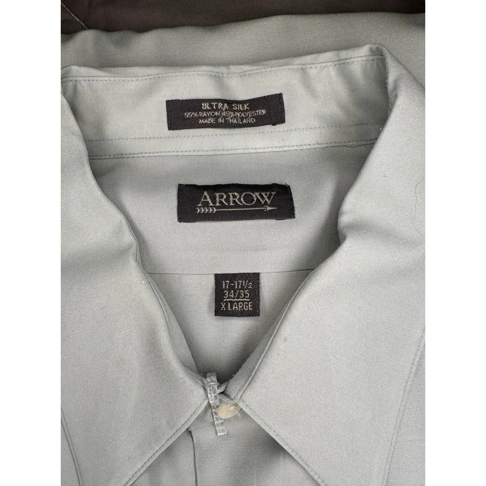 Arrow Satin Twill \Green Long Sleeve Button-Up‎ Shirt Men's XL 17 34/35 - Picture 9 of 9